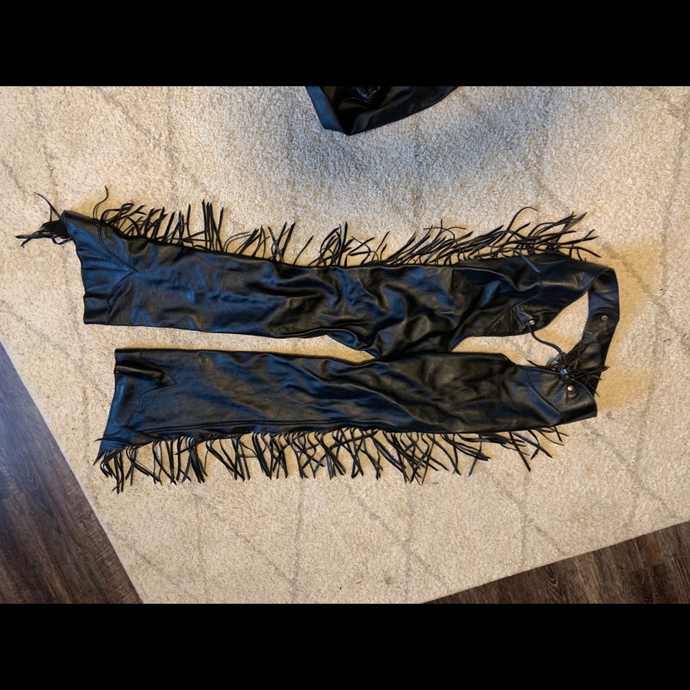 Black leather chaps women